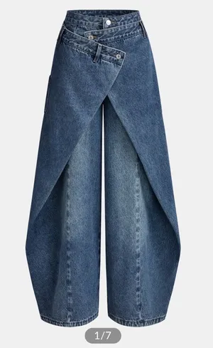 Commense Dark Cross Front Wrap Wide-Leg Denim Jeans Size M thumbnail 1