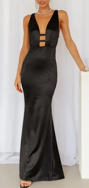 NWT Hello Molly Luxe Dance satin maxi dress‎ in black thumbnail 1