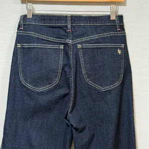Frayed Jeans Womens High Rise Wide Leg Seam Front Contrast Stitch Indigo Blue 6 thumbnail 6
