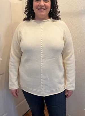Cream Crewneck Sweater with Center Cable Detail thumbnail 1