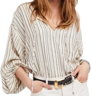 NWT Free People Ryhthm of the Night Tunic Top Ivory / Black Size Large thumbnail 1