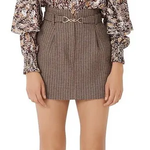 Maje | Jeling Checked Mini Skirt with Horsebit Belt thumbnail 3