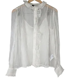 J. Crew Ruffle button-up shirt in crinkle chiffon‎ in Ivory 0 thumbnail 1