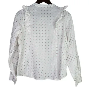 J.Crew Cotton Poplin Ruffle Heart Print Button Down LongSleeve Shirt M White Red thumbnail 4