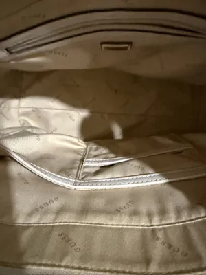 Guess Blush & Cream Colorblock Tote Bag Gold Logo Charm Pom Pom Large thumbnail 8