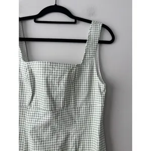 Lulus Happy Chance Sage Green Gingham Square Neck‎ Mini Dress Size Medium thumbnail 5
