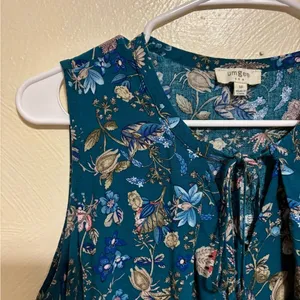 Umgee Teal Floral Sleeveless Boho Tunic Top Tie Neck Size M thumbnail 7