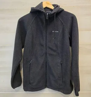 {S} Columbia Hooded Full Zip Up Drawstring Jacket Dark Gray Black thumbnail 1