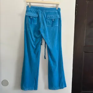 Y2K Vintage BEBE | Low Rise Blue Velour Bling Track Pants Flap Pockets Large thumbnail 5