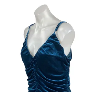 Lulus Women's Blue Velvet Velour Ruched Sleeveless Mini Tank Bodycon Dress Sz XL thumbnail 2