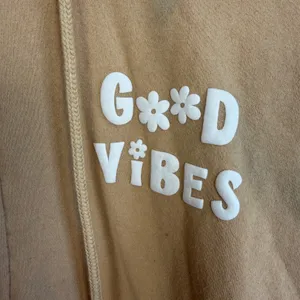 Hippie Rose Good Vibes Full Zip Hoodie and‎ Wide Leg Sweatpants Set Tan Large Loungewear thumbnail 4
