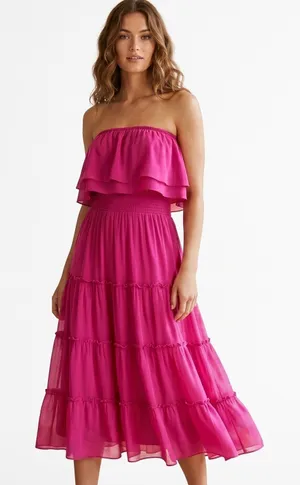1. STATE Womens Dress Large Strapless Midi Bohemian Wedding Whimsical Ballerina thumbnail 1