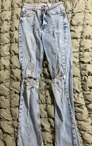 ZARA Jeans Wide-Leg Ripped Flare Light Wash High-Rise thumbnail 1