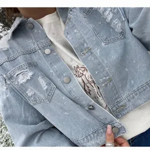 Boutique Rhinestone Cropped Denim Jacket Size XL thumbnail 2