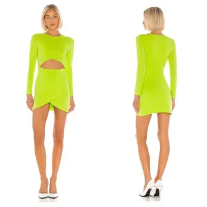 Superdown Kierra Mini Dress Neon Lime Long Sleeve Cut Out BodyCon S thumbnail 2