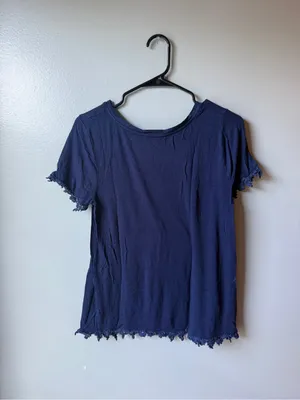 Navy Crochet Trim Boho Short Sleeve Top Women’s Large thumbnail 5