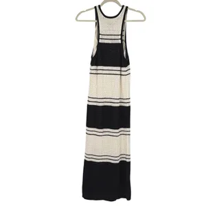 NWT FRAME Open Knit Stripe‎ Maxi Dress M Black Ivory Crochet Racerback thumbnail 2