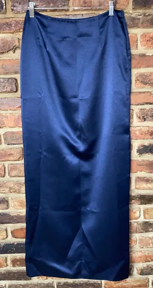 Nicole Miller Navy Blue Satin Evening Maxi Long Skirt Women's Size 6 thumbnail 1