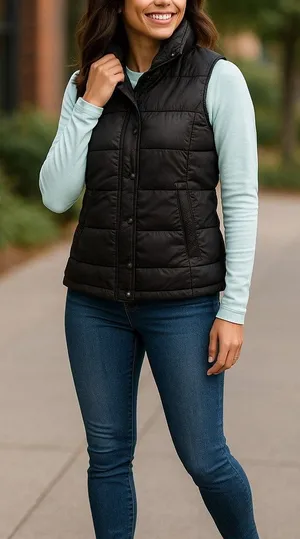 Express Womens Quilted Black Puffer Vest Size‎ Large Duck Down Fill thumbnail 1