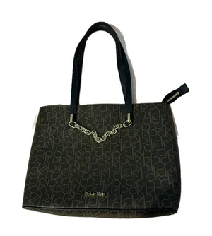 Calvin Klein Purse Tote Bag Black Shoulder Strap Gold Chain Pockets Zip Clos EUC thumbnail 1