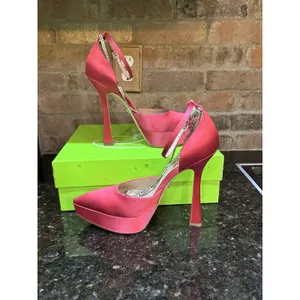 Sam Edelman Andie Pumps Fuschia Satin Embellished Platform Heel Size 8.5 thumbnail 4