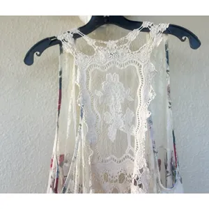 Vivid Importers Lace Crochet Floral Fringe Kimono Vest Size Large Boho Festival thumbnail 5