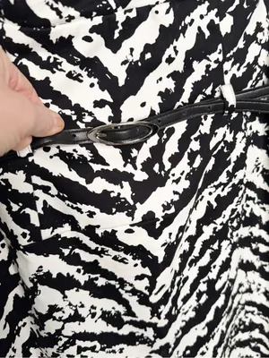 Adrienna Papell Black White Zebra Print Belted Asymmetrical Dress Size 4 thumbnail 5