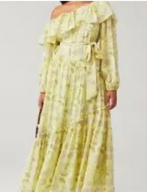 Women’s ASTR The Label Maxi Dress Green Long Sleeve Off Shoulder L Large Floral thumbnail 1