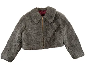 Vintage Brown Faux Fur Cropped Jacket Zip Up Collared Coat Womens Small 60s 70s thumbnail 1