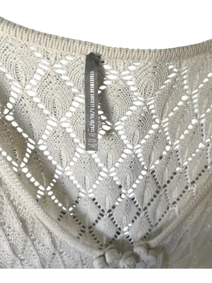 Streetwear Society Crochet Knit Mini Dress Beige Bell Sleeve Size L thumbnail 9
