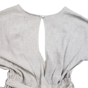 Monteau Jumpsuit Womens Large Beige Linen Wide Leg V-Neck Cropped Boho Overall thumbnail 13