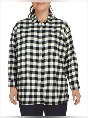 Levi's NWT Trendy Plus Size Flannel Black and White Plaid button down Shirt 4X thumbnail 1