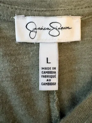 Jessica Simpson Brees Olive Green Maxi T-Shirt Dress L Side Slit Casual thumbnail 3
