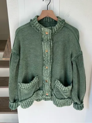 Free People We The Free Cute In This Cardi Cardigan Sweater in Frosty Spruce NWT thumbnail 3