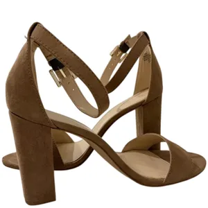 Nine West Pruce Tan Suede Block Heel Ankle Strap Sandals Size 9.5 M EUC thumbnail 1
