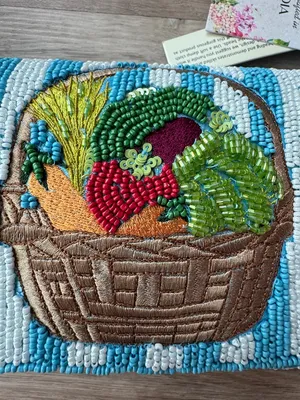 Handcrafted in India Blue Striped Vegetable Beaded Bag Viral TikTok NWT thumbnail 3