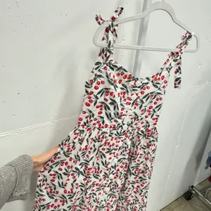 Code Mode Cherry Print Cotton Midi Dress White Red Small Summer Picnic thumbnail 4