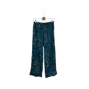 Bed To Brunch Botanical Pajama Lounge Pants Teal Satin Feel Drawstring Small‎ thumbnail 6