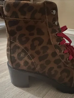 Vince Camuto Brown Leopard Lace-Up Boots with Red Laces thumbnail 5
