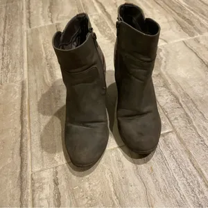 Gray Ankle Heeled Boots With Red/Brown Striped Detail 10 thumbnail 3