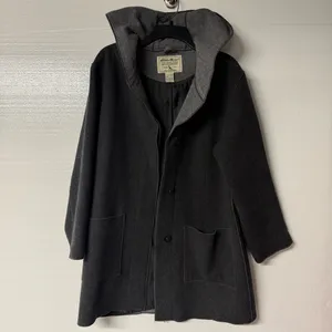 Vintage Eddie Bauer Coat Women M Gray Hood Button Front Wool Nylon Blend Pockets thumbnail 3