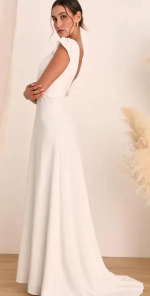 Lulus White Cap Sleeve Wedding Dress with Low Back thumbnail 2