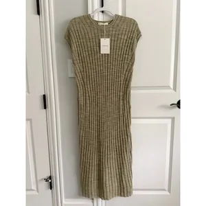 Everlane NWT Column Cotton Linen Eucalyptus Green Midi Dress Medium thumbnail 2
