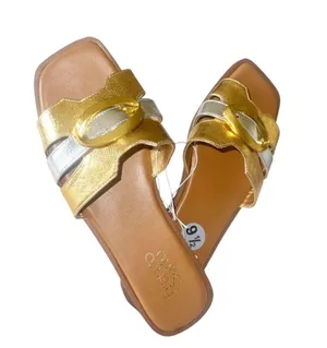 NEW Franco Sarto Gold Silver Buckle Detail Slip On Comfort Sandal thumbnail 3