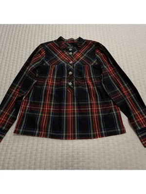 J.Crew Rhinestone Buttons Stewart Tartan Blouse Top Sz S Small NWT Cotton Shirt thumbnail 11