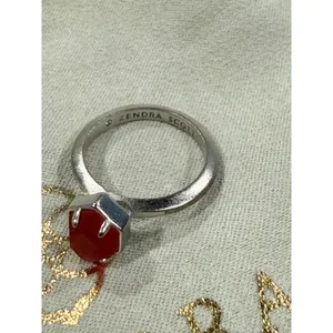 Kendra Scott Calvin Stacking Ring Sz 6.25 Rhodium Silver Red Magnesite Gemstone thumbnail 5