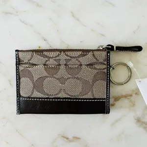 COACH Khaki Chestnut Signature Mini Skinny Cardholder Keychain Keyring Wallet thumbnail 4