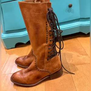 Bed Stu women’s tall Acelia Cobbler leather boots handmade 7 cognac brown thumbnail 3