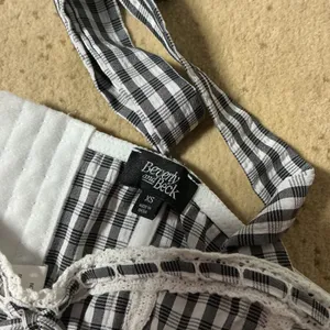 Beverly and‎ Beck Cottagecore Gingham Halter Corset Top Black White Lace Trim XS thumbnail 6