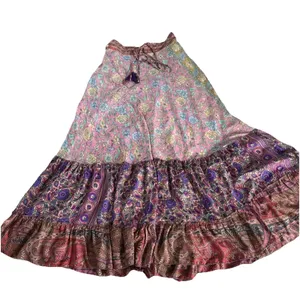 Gold & Silver Paris Floral Boho Maxi Skirt Size Small Pastel Paisley Peasant thumbnail 7